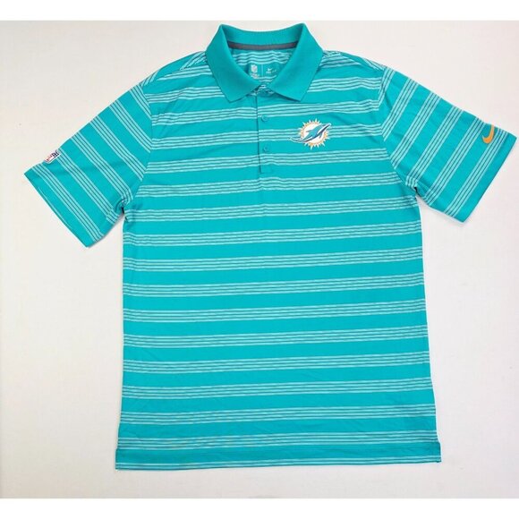 Nike NFL Onfield Apparel Size Large Mens Miami Dolphins Aqua White Stripe Polo - Picture 1 of 11